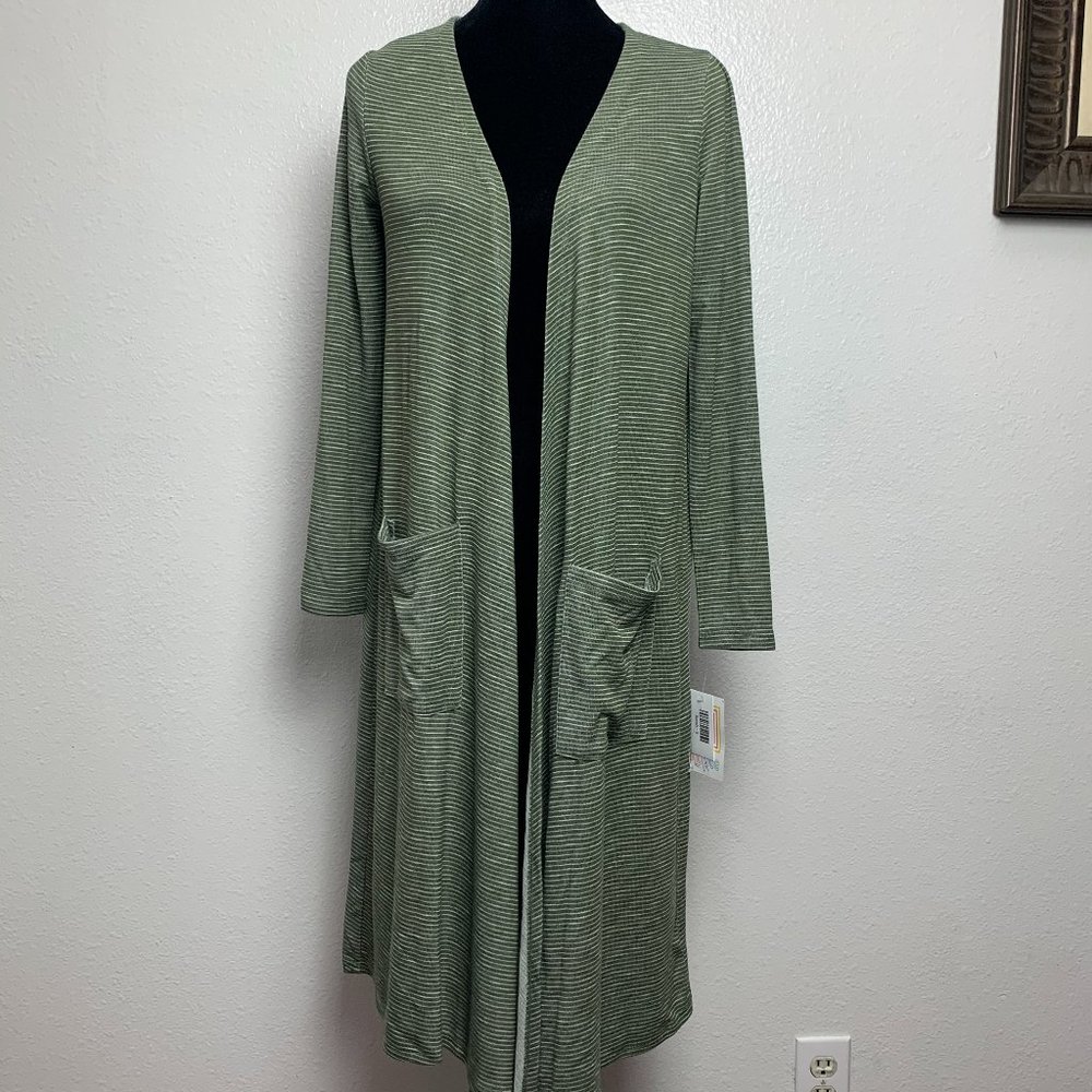 Lularoe Sarah Cardigan Duster Green Floral Stripe